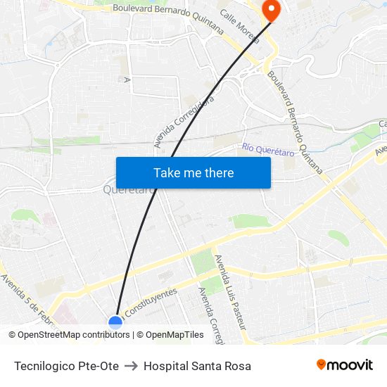 Tecnilogico Pte-Ote to Hospital Santa Rosa map