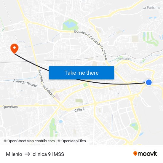 Milenio to clinica 9 IMSS map