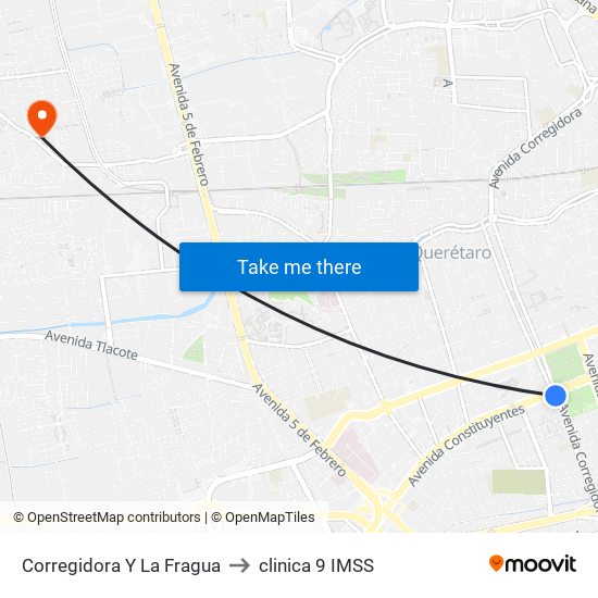 Corregidora Y La Fragua to clinica 9 IMSS map