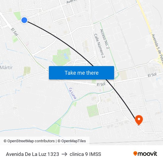 Avenida De La Luz 1323 to clinica 9 IMSS map
