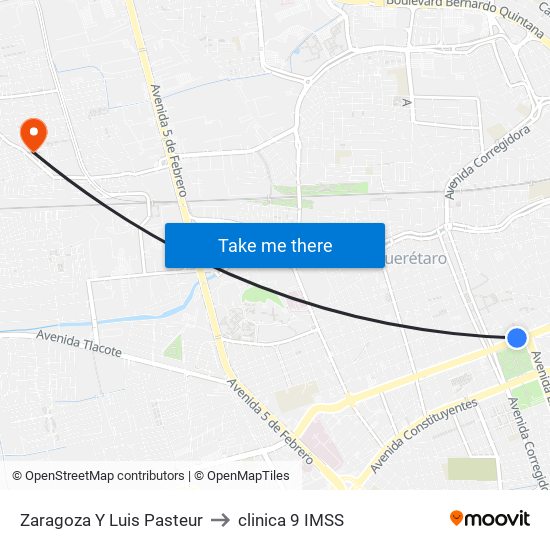 Zaragoza Y Luis Pasteur to clinica 9 IMSS map