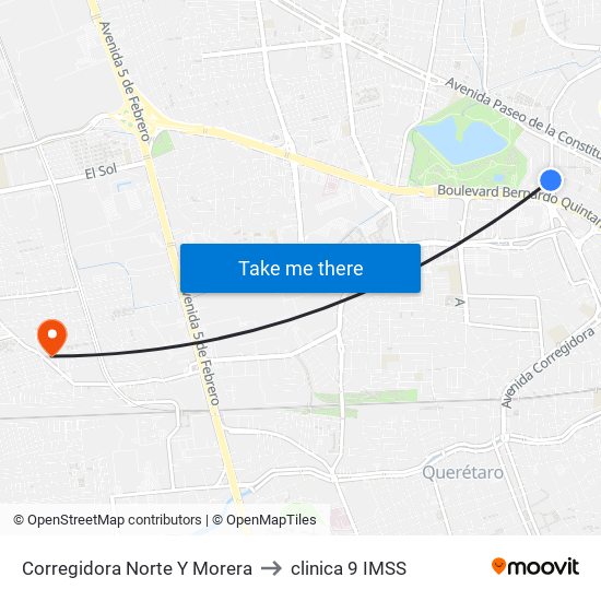 Corregidora Norte Y Morera to clinica 9 IMSS map