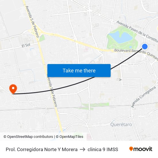 Prol. Corregidora Norte Y Morera to clinica 9 IMSS map