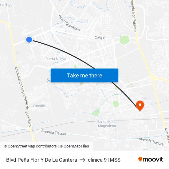 Blvd Peña Flor Y De La Cantera to clinica 9 IMSS map