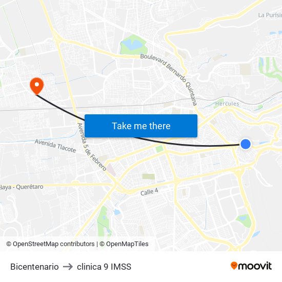 Bicentenario to clinica 9 IMSS map