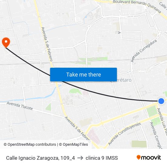 Calle Ignacio Zaragoza, 109_4 to clinica 9 IMSS map