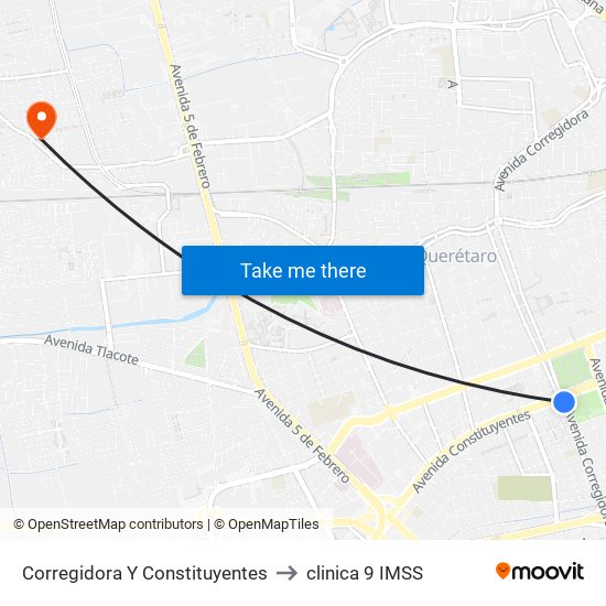 Corregidora Y Constituyentes to clinica 9 IMSS map