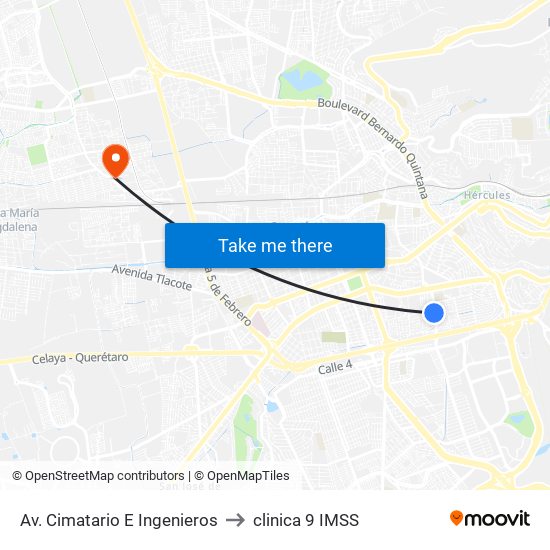 Av. Cimatario E Ingenieros to clinica 9 IMSS map