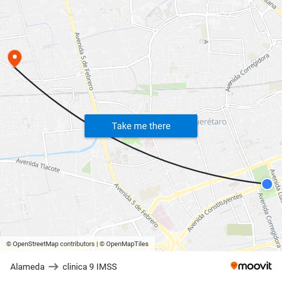 Alameda to clinica 9 IMSS map