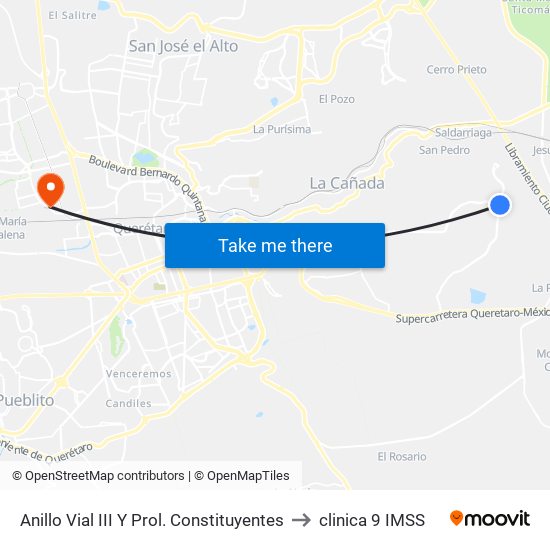 Anillo Vial III Y Prol. Constituyentes to clinica 9 IMSS map
