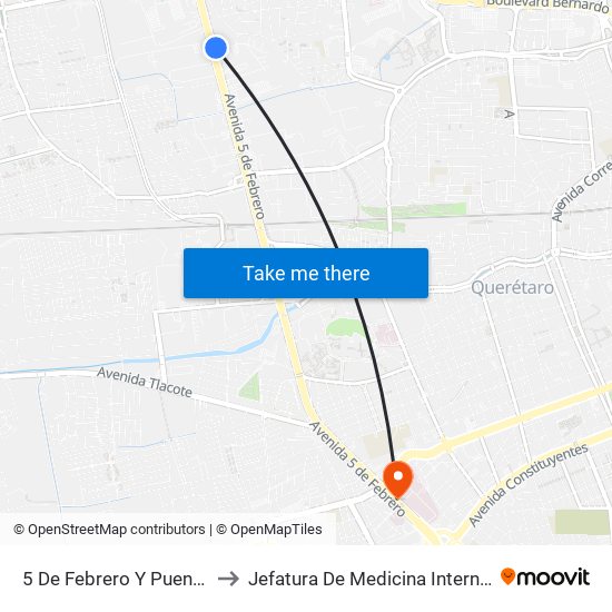 5 De Febrero Y Puente De Mabe to Jefatura De Medicina Interna HGR 1 IMSS map