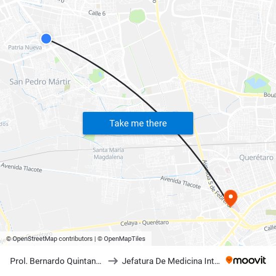Prol. Bernardo Quintana Y Tarahumaras to Jefatura De Medicina Interna HGR 1 IMSS map