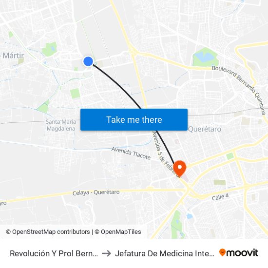 Revolución Y Prol Bernardo Quintana to Jefatura De Medicina Interna HGR 1 IMSS map