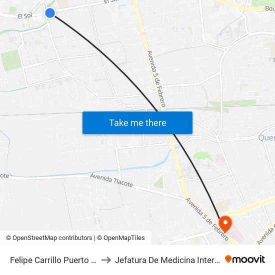 Felipe Carrillo Puerto Y Revolución to Jefatura De Medicina Interna HGR 1 IMSS map