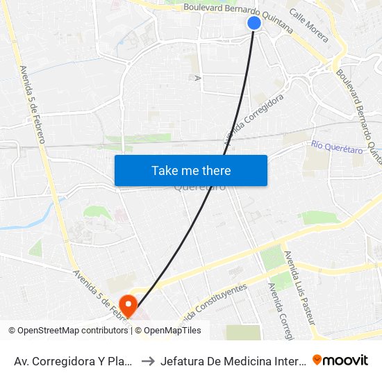 Av. Corregidora Y Plaza Del Parque to Jefatura De Medicina Interna HGR 1 IMSS map