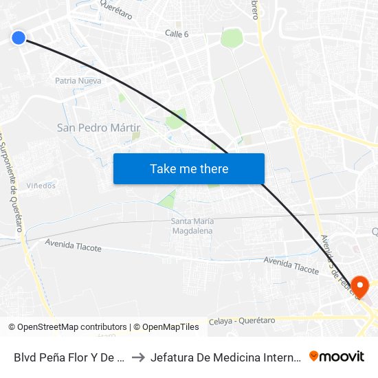 Blvd Peña Flor Y De La Cantera to Jefatura De Medicina Interna HGR 1 IMSS map