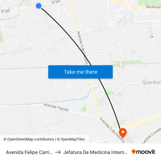 Avenida Felipe Carrillo Puerto to Jefatura De Medicina Interna HGR 1 IMSS map