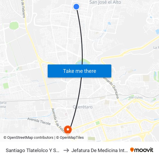 Santiago Tlatelolco Y Santiago Del Oeste to Jefatura De Medicina Interna HGR 1 IMSS map