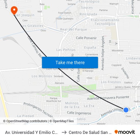 Av. Universidad Y Emilio Carranza to Centro De Salud San Pablo map