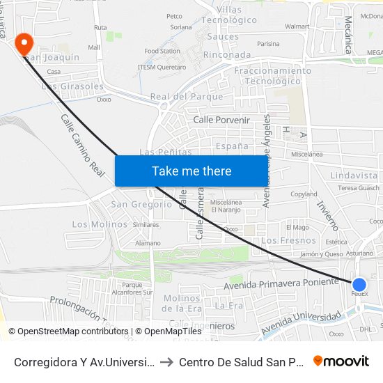 Corregidora Y Av.Universidad to Centro De Salud San Pablo map