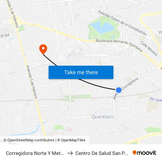 Corregidora Norte Y Metralla to Centro De Salud San Pablo map