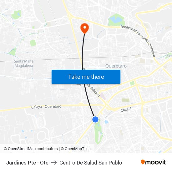 Jardines Pte - Ote to Centro De Salud San Pablo map