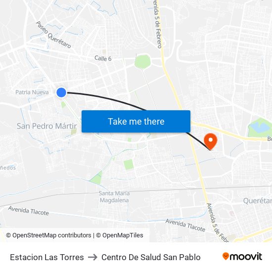 Estacion Las Torres to Centro De Salud San Pablo map