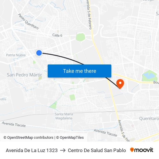Avenida De La Luz 1323 to Centro De Salud San Pablo map