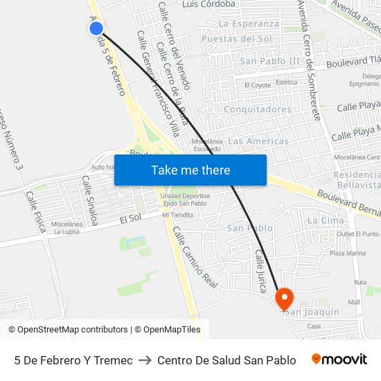 5 De Febrero Y Tremec to Centro De Salud San Pablo map