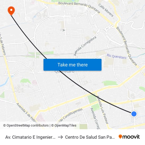 Av. Cimatario E Ingenieros to Centro De Salud San Pablo map