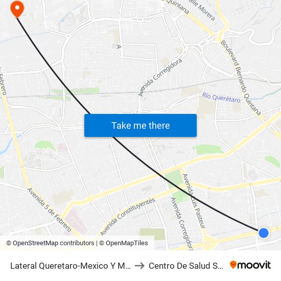 Lateral Queretaro-Mexico Y Mega Estadio to Centro De Salud San Pablo map