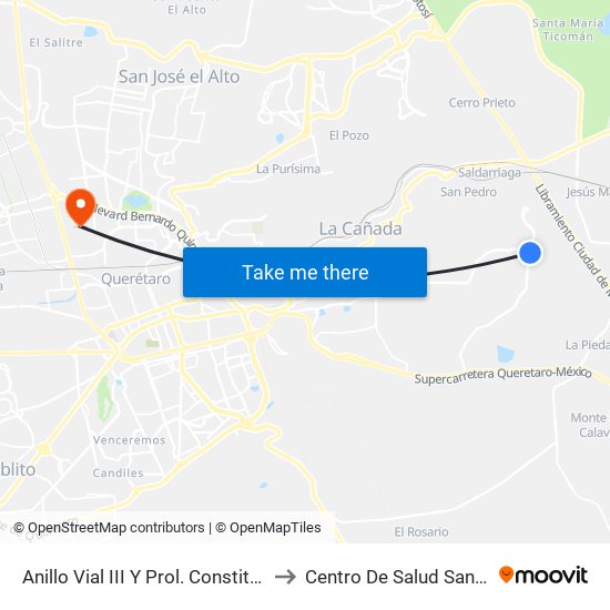 Anillo Vial III Y Prol. Constituyentes to Centro De Salud San Pablo map
