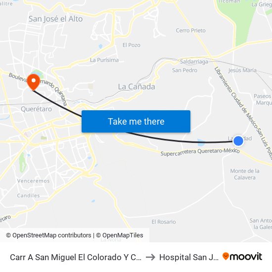 Carr A San Miguel El Colorado Y Calle San Juan Del Río to Hospital San Jose Norte map