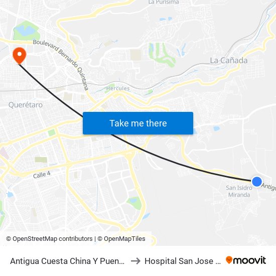 Antigua Cuesta China Y Puente Conin to Hospital San Jose Norte map