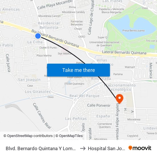 Blvd. Bernardo Quintana Y Loma De San Pablo to Hospital San Jose Norte map