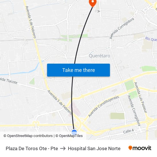 Plaza De Toros Ote - Pte to Hospital San Jose Norte map