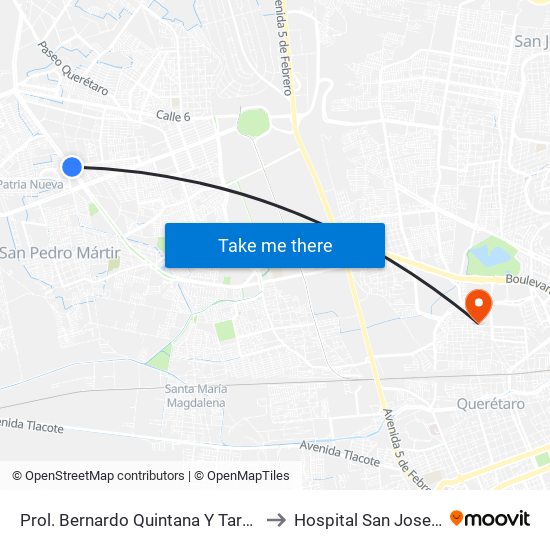 Prol. Bernardo Quintana Y Tarahumaras to Hospital San Jose Norte map