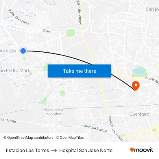 Estacion Las Torres to Hospital San Jose Norte map