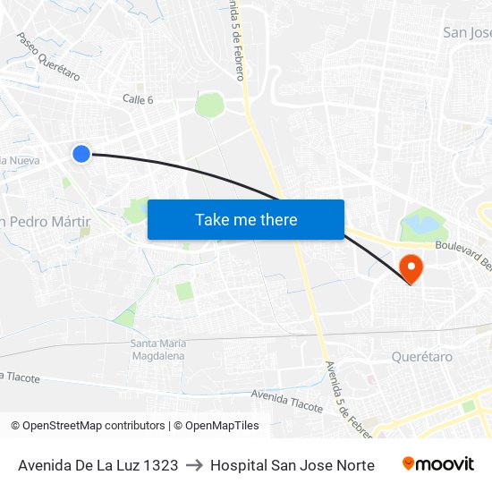 Avenida De La Luz 1323 to Hospital San Jose Norte map
