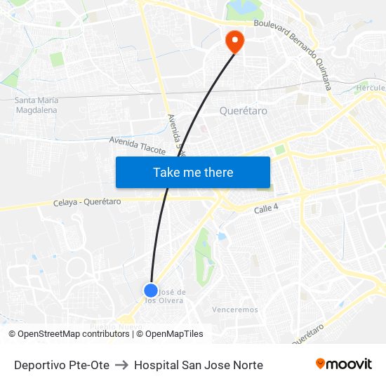 Deportivo Pte-Ote to Hospital San Jose Norte map