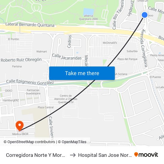 Corregidora Norte Y Morera to Hospital San Jose Norte map