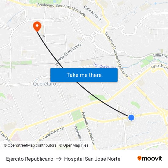 Ejército Republicano to Hospital San Jose Norte map