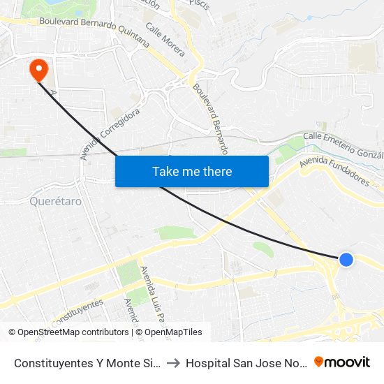 Constituyentes Y Monte Sinai to Hospital San Jose Norte map