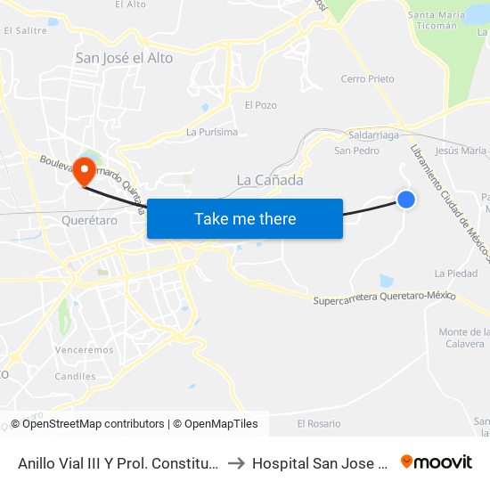 Anillo Vial III Y Prol. Constituyentes to Hospital San Jose Norte map