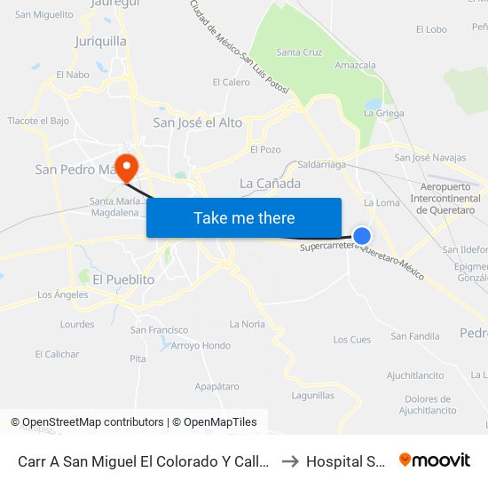 Carr A San Miguel El Colorado Y Calle San Juan Del Río to Hospital San José map