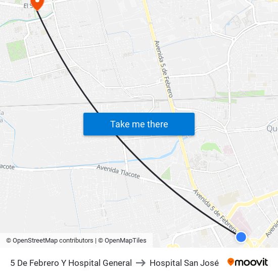 5 De Febrero Y Hospital General to Hospital San José map