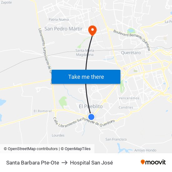 Santa Barbara Pte-Ote to Hospital San José map