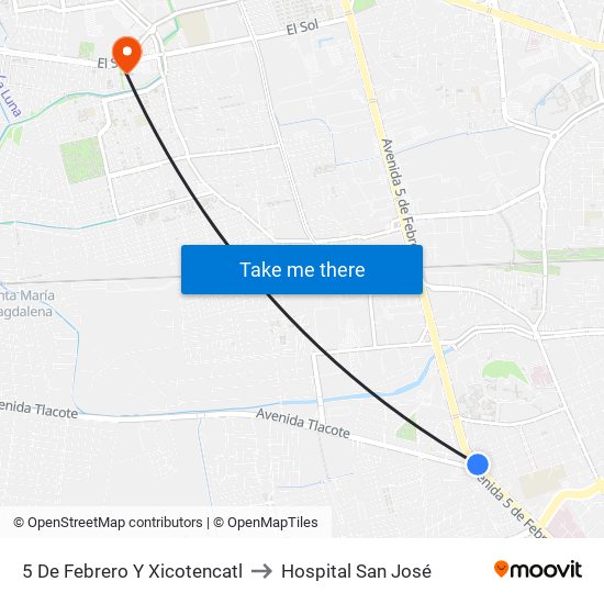 5 De Febrero Y Xicotencatl to Hospital San José map