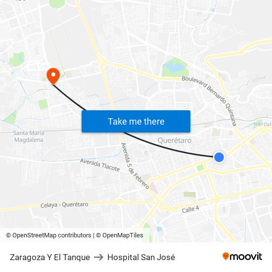 Zaragoza Y El Tanque to Hospital San José map