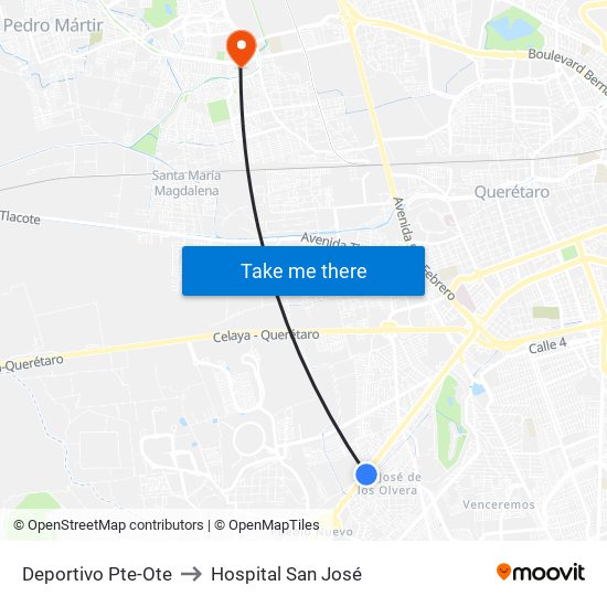 Deportivo Pte-Ote to Hospital San José map